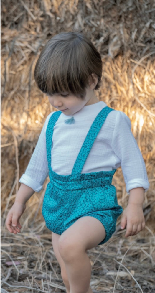 Conjunto niño azul camisa pompón Pilar Batanero verano24